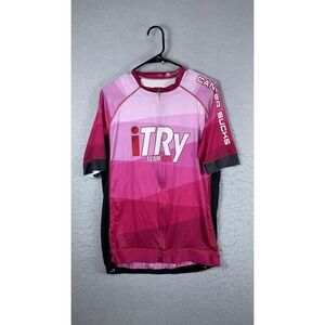 ITRY Team RGV Cycling Jersey Mens 2XL Pink Full Zip Short Sleeve Cancer Sucks